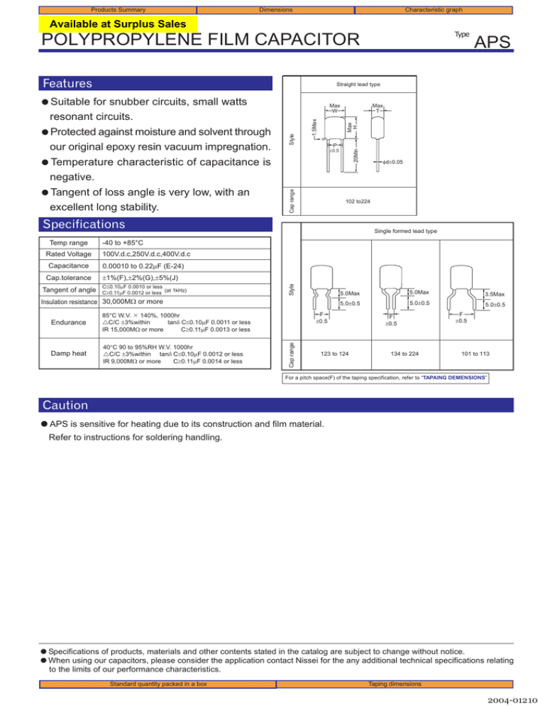 YPROPYLENE FILM CAPACITOR ... L PO Features YPROPYLENE FILM CAPACITOR ... L PO Features