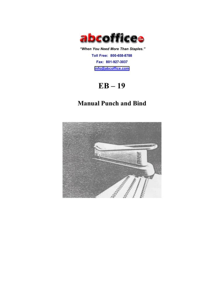 EB – 19 Manual Punch and Bind EB – 19 Manual Punch and Bind