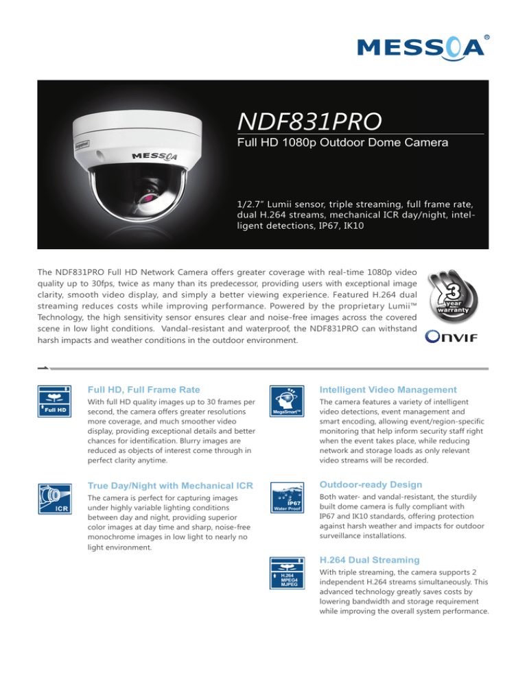 NDF831PRO Full HD 1080p Outdoor Dome Camera NDF831PRO Full HD 1080p Outdoor Dome Camera