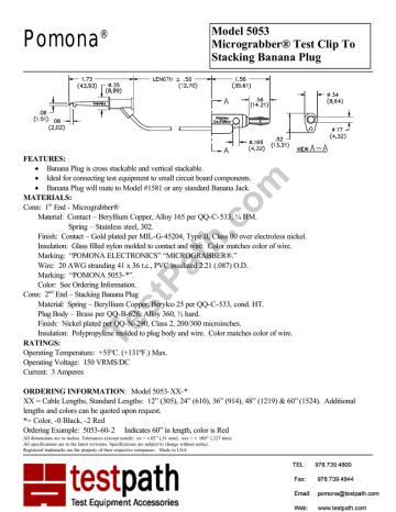Pomona ® Model 5053 Micrograbber® Test Clip To Pomona ® Model 5053 Micrograbber® Test Clip To