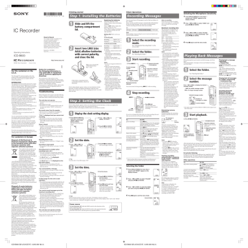 Sony ICD-B600 User manual | Manualzz Sony ICD-B600 User manual | Manualzz