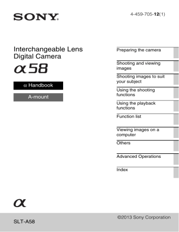 Sony SLT-A58, SLT-A58K, SLT-A58M, SLT-A58Y Operating instructions Sony SLT-A58, SLT-A58K, SLT-A58M, SLT-A58Y Operating instructions