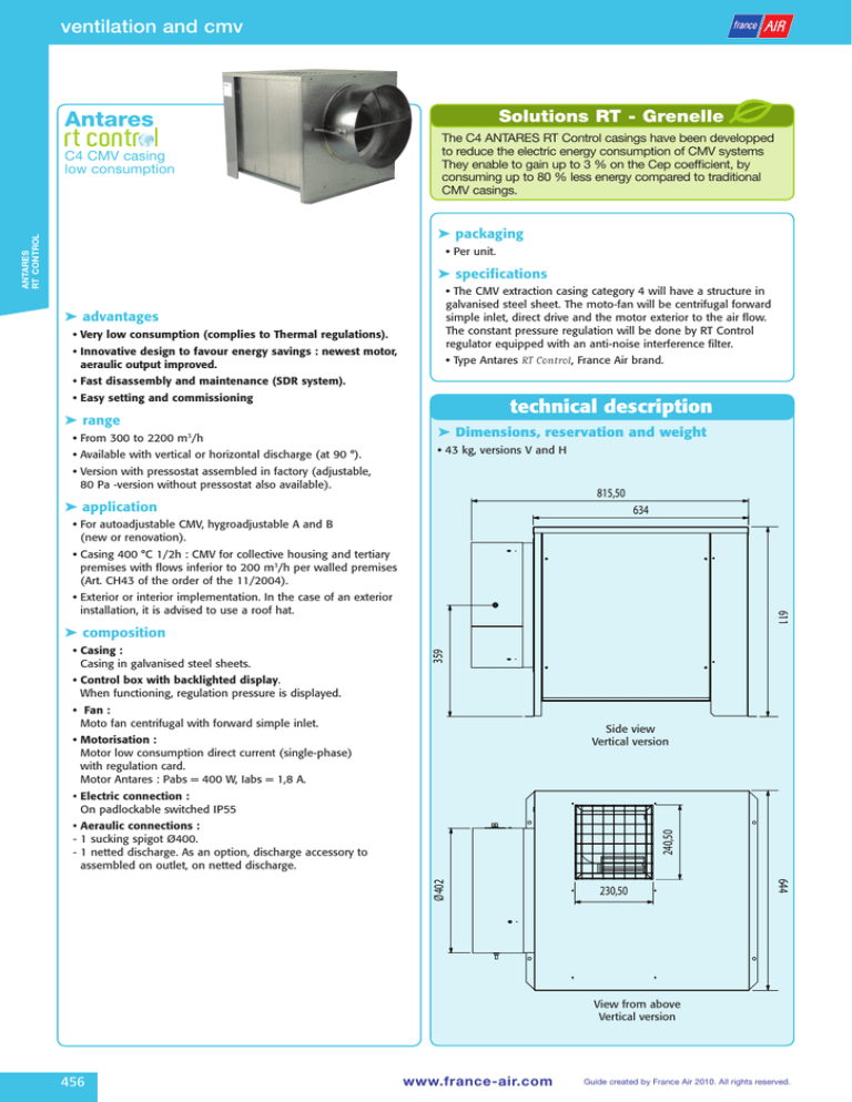 Antares ventilation and cmv technical description C4 CMV casing Antares ventilation and cmv technical description C4 CMV casing