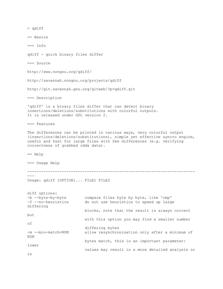 = qdiff == Basics === Info = qdiff == Basics === Info