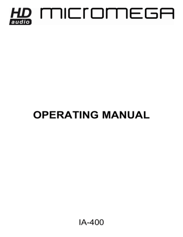OPERATING MANUAL IA-400 OPERATING MANUAL IA-400