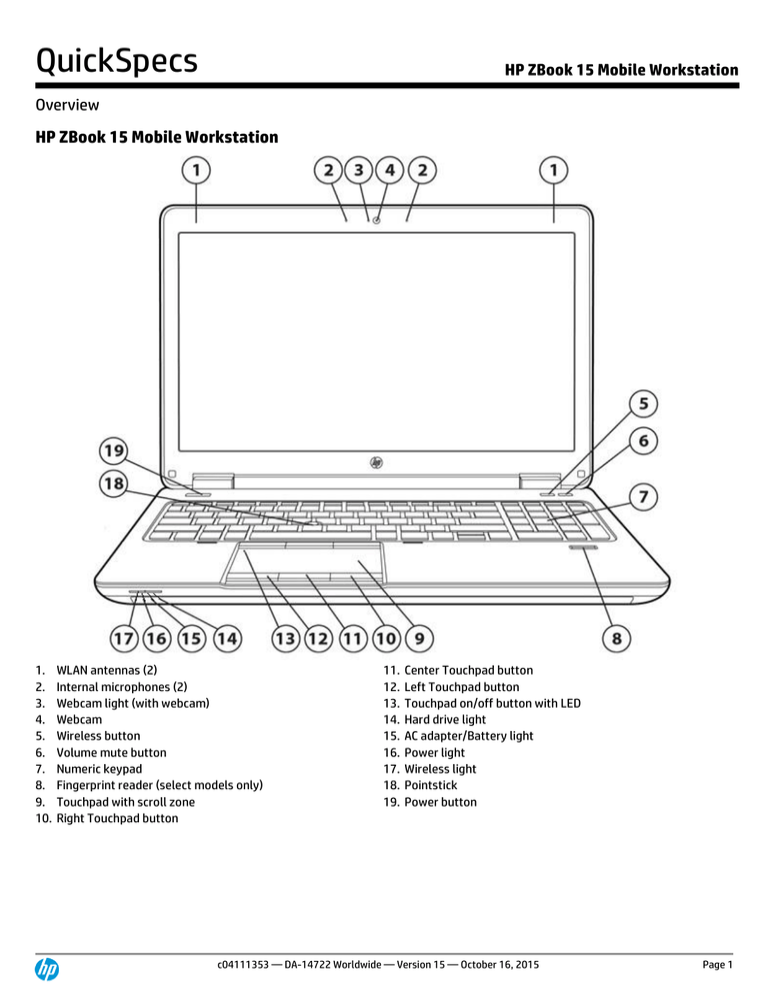 QuickSpecs HP ZBook 15 Mobile Workstation Overview QuickSpecs HP ZBook 15 Mobile Workstation Overview