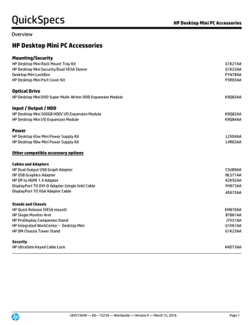 QuickSpecs HP Desktop Mini PC Accessories Overview QuickSpecs HP Desktop Mini PC Accessories Overview