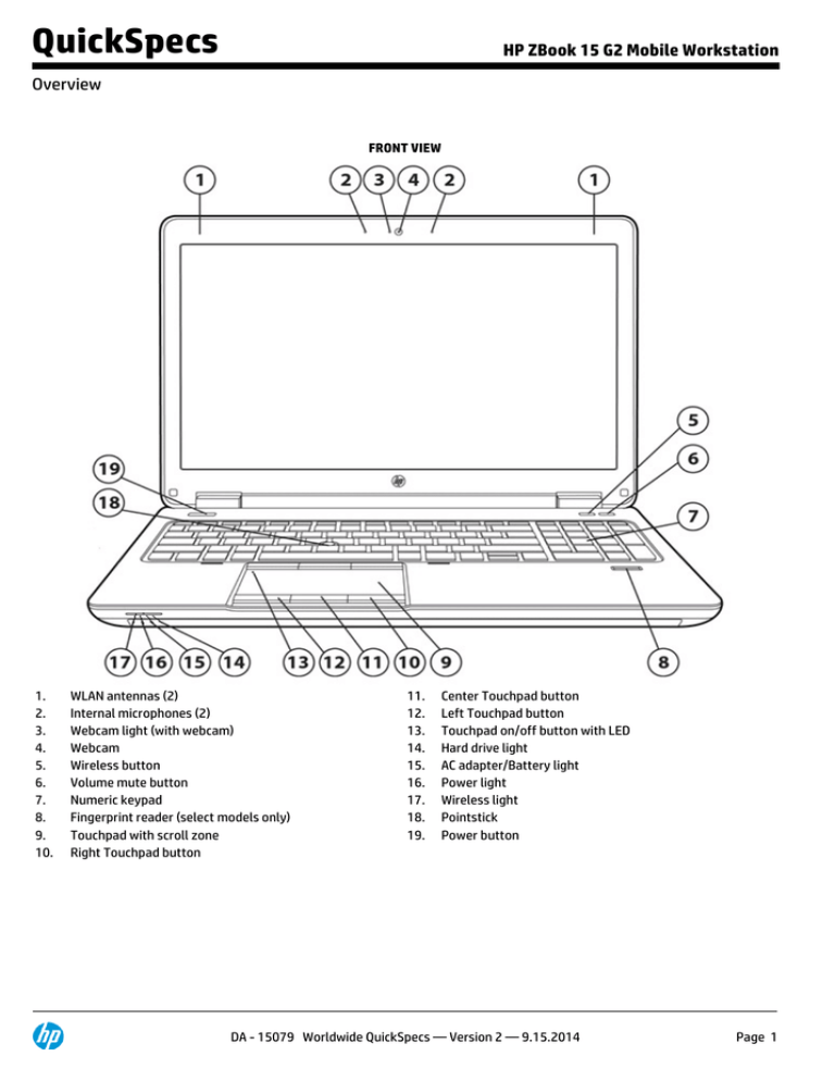 QuickSpecs HP ZBook 15 G2 Mobile Workstation Overview QuickSpecs HP ZBook 15 G2 Mobile Workstation Overview