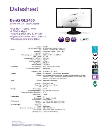 Datasheet  BenQ GL2460 | Manualzz
