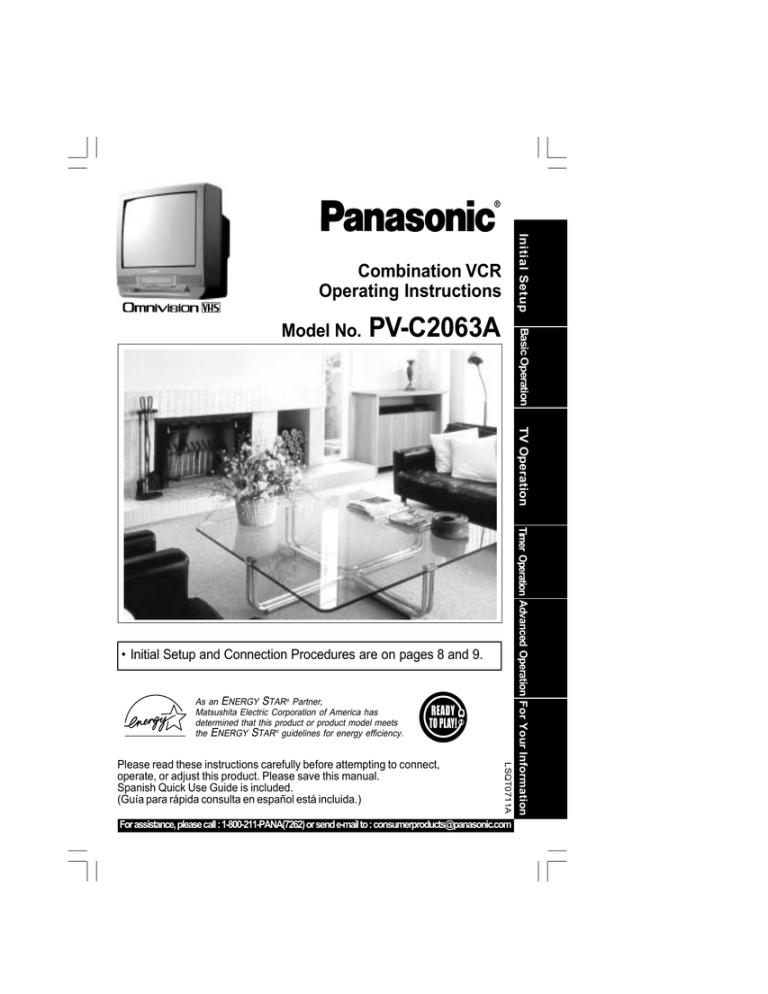 PV-C2063A Combination VCR Operating Instructions Model No. PV-C2063A Combination VCR Operating Instructions Model No.
