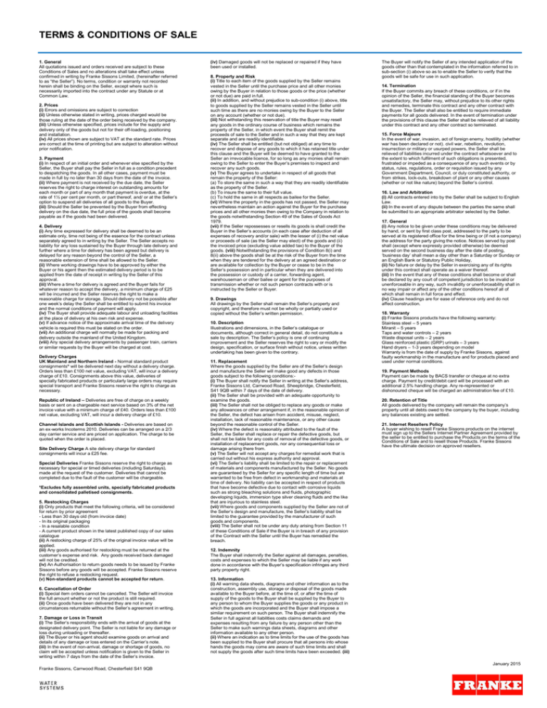 TERMS & CONDITIONS OF SALE TERMS & CONDITIONS OF SALE
