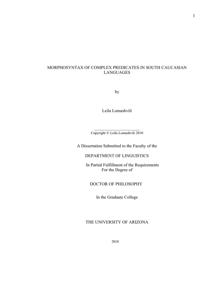 1 MORPHOSYNTAX OF COMPLEX PREDICATES IN SOUTH CAUCASIAN LANGUAGES 1 MORPHOSYNTAX OF COMPLEX PREDICATES IN SOUTH CAUCASIAN LANGUAGES