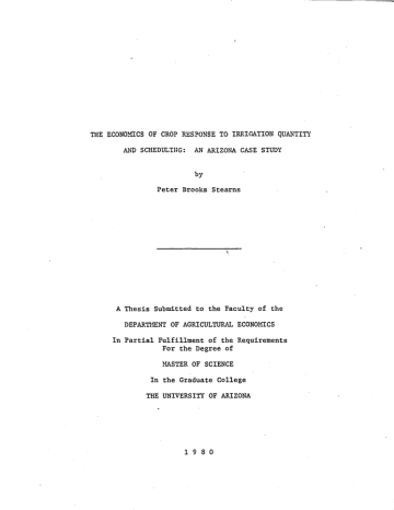 THE ECONOMICS OF CROP RESPONSE TO IRRIGATION QUANTITY by THE ECONOMICS OF CROP RESPONSE TO IRRIGATION QUANTITY by