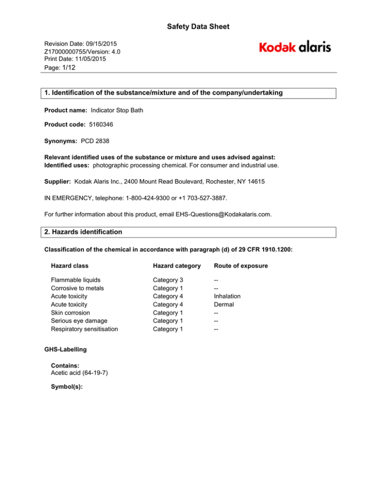 Safety Data Sheet 1/12 Safety Data Sheet 1/12