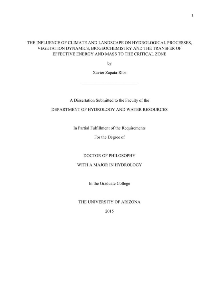 THE INFLUENCE OF CLIMATE AND LANDSCAPE ON HYDROLOGICAL PROCESSES, THE INFLUENCE OF CLIMATE AND LANDSCAPE ON HYDROLOGICAL PROCESSES,