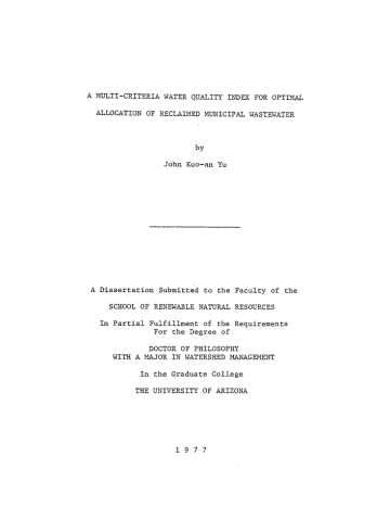 A MULTI-CRITERIA WATER QUALITY INDEX FOR OPTIMAL by John A MULTI-CRITERIA WATER QUALITY INDEX FOR OPTIMAL by John
