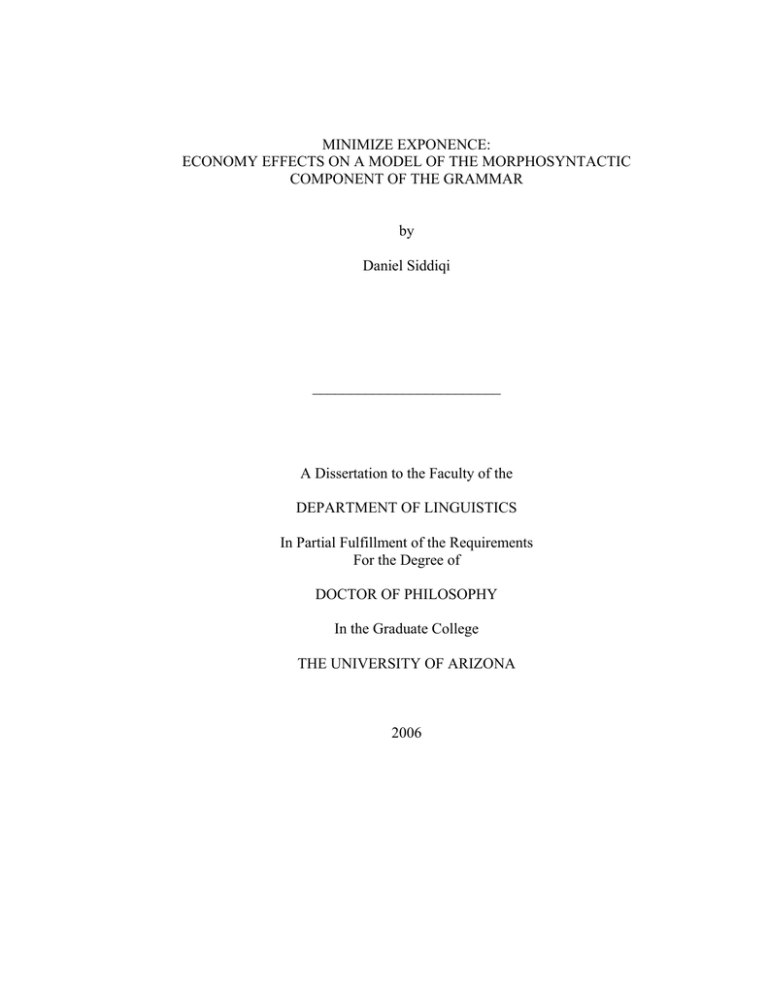 MINIMIZE EXPONENCE: ECONOMY EFFECTS ON A MODEL OF THE MORPHOSYNTACTIC MINIMIZE EXPONENCE: ECONOMY EFFECTS ON A MODEL OF THE MORPHOSYNTACTIC