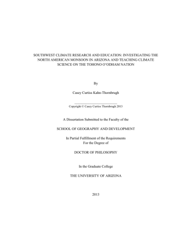 SOUTHWEST CLIMATE RESEARCH AND EDUCATION: INVESTIGATING THE SOUTHWEST CLIMATE RESEARCH AND EDUCATION: INVESTIGATING THE