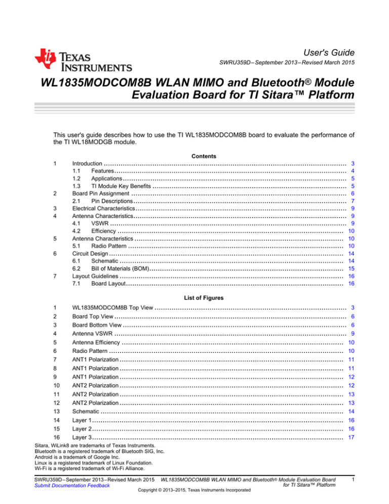 WL1835MODCOM8B WLAN MIMO and Bluetooth Module Evaluation Board for TI Sitara™ Platform WL1835MODCOM8B WLAN MIMO and Bluetooth Module Evaluation Board for TI Sitara™ Platform