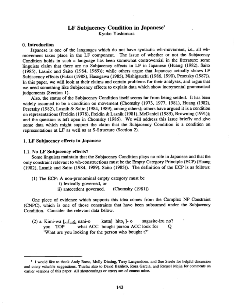 LF Subjacency Condition in Japanese' LF Subjacency Condition in Japanese'