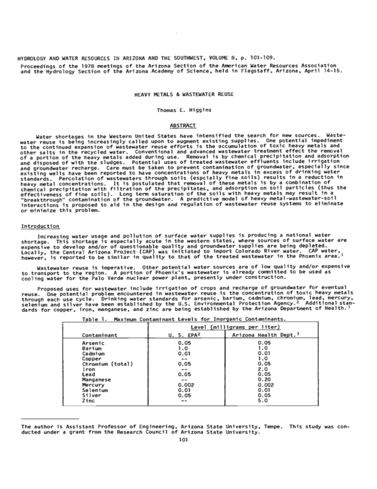 HYDROLOGY AND WATER RESOURCES IN ARIZONA AND THE SOUTHWEST, VOLUME... Proceedings of the 1978 meetings of the Arizona Section of... HYDROLOGY AND WATER RESOURCES IN ARIZONA AND THE SOUTHWEST, VOLUME... Proceedings of the 1978 meetings of the Arizona Section of...