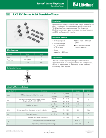 Teccor brand Thyristors Sensitive Triacs Teccor brand Thyristors Sensitive Triacs