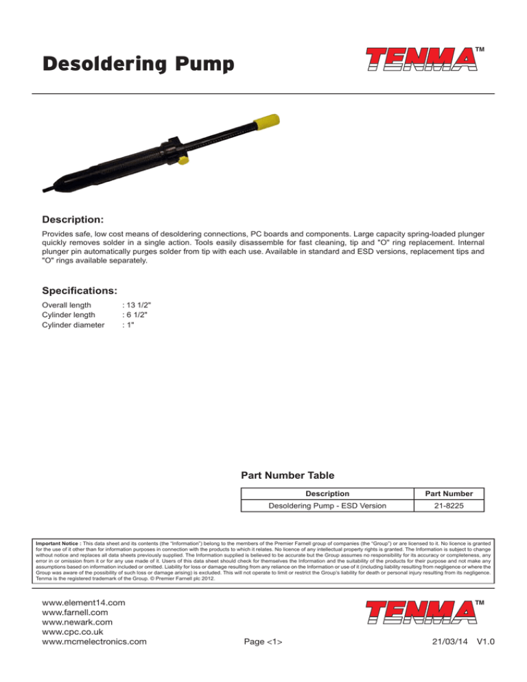 Desoldering Pump Description: Desoldering Pump Description: