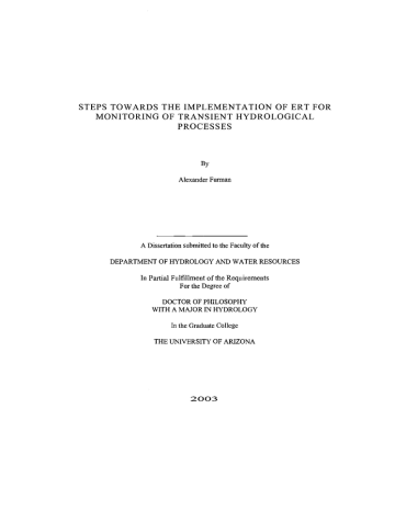 STEPS TOWARDS THE IMPLEMENTATION OF ERT FOR MONITORING OF TRANSIENT HYDROLOGICAL PROCESSES STEPS TOWARDS THE IMPLEMENTATION OF ERT FOR MONITORING OF TRANSIENT HYDROLOGICAL PROCESSES