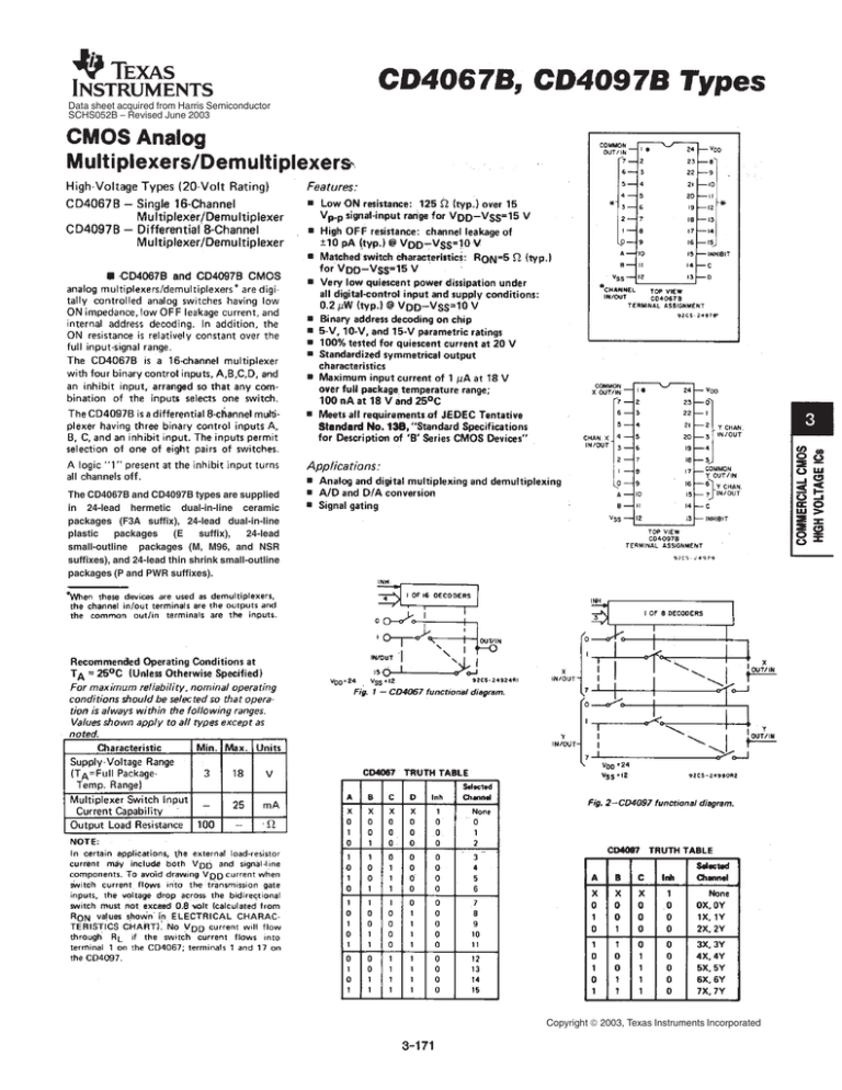 Data sheet acquired from Harris Semiconductor SCHS052B – Revised June 2003 Data sheet acquired from Harris Semiconductor SCHS052B – Revised June 2003