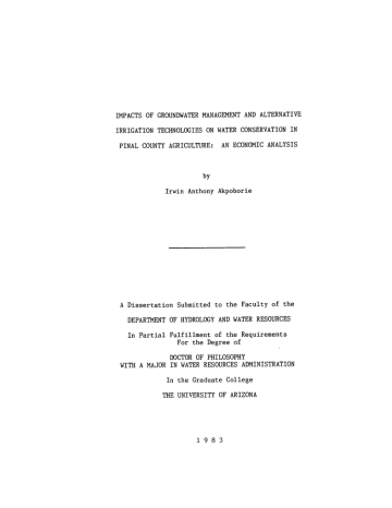 IMPACTS OF GROUNDWATER MANAGEMENT AND ALTERNATIVE IMPACTS OF GROUNDWATER MANAGEMENT AND ALTERNATIVE