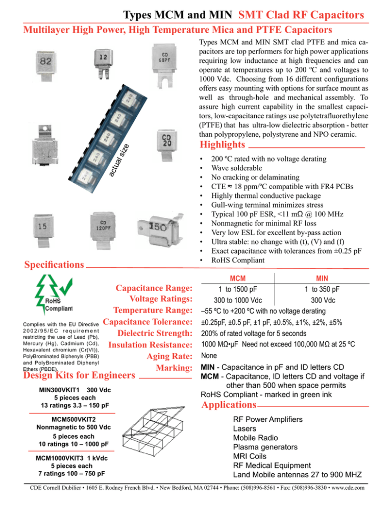 Types MCM and MIN SMT Clad RF Capacitors Types MCM and MIN SMT Clad RF Capacitors