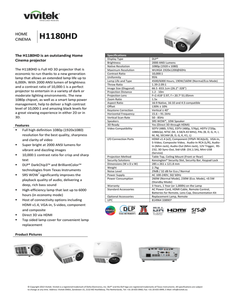 H1180HD HOME CINEMA H1180HD HOME CINEMA