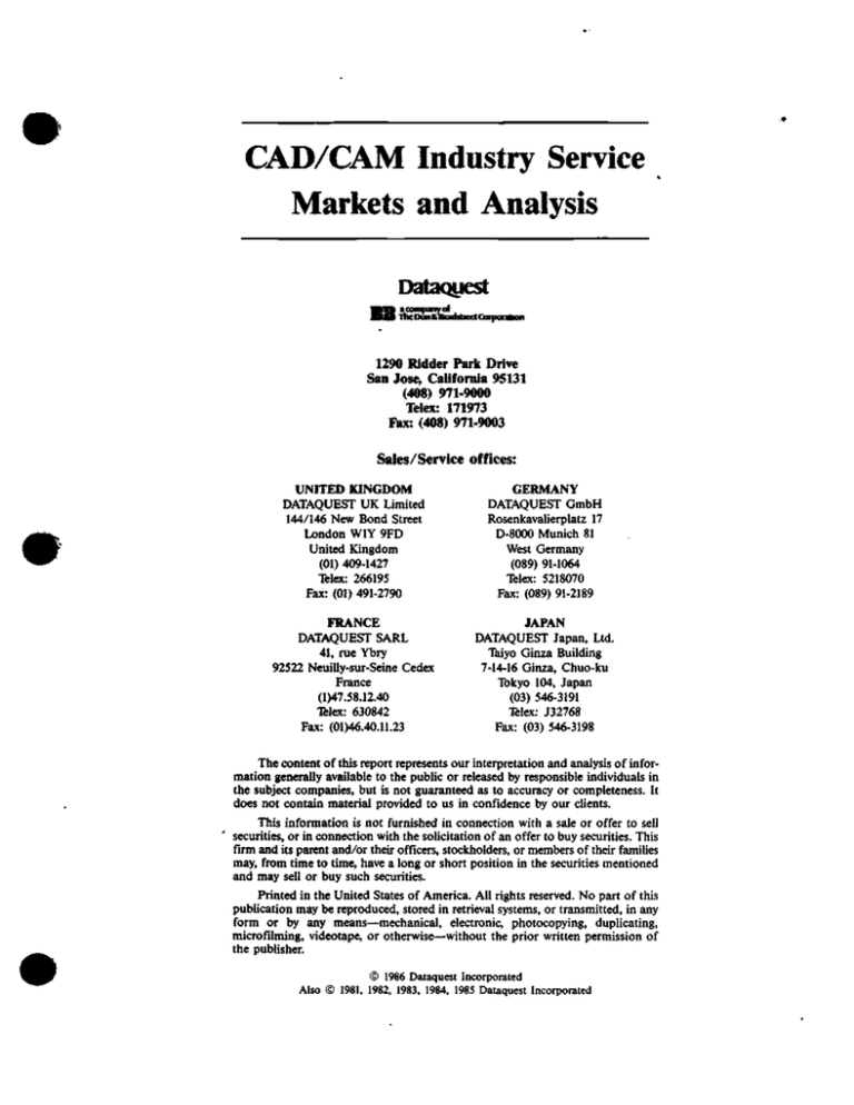 CAD/CAM Industry Service Markets and Analysis Dataoyest Sa CAD/CAM Industry Service Markets and Analysis Dataoyest Sa