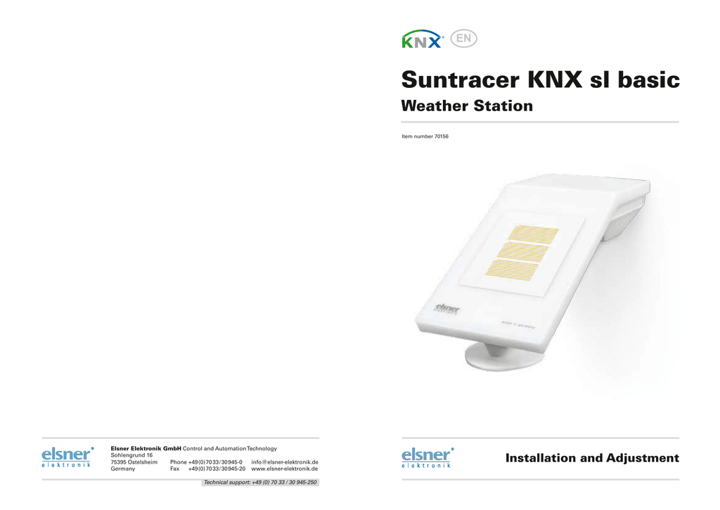 Elsner Elektronik Suntracer Knx Sl Basic Installation And Adjustment