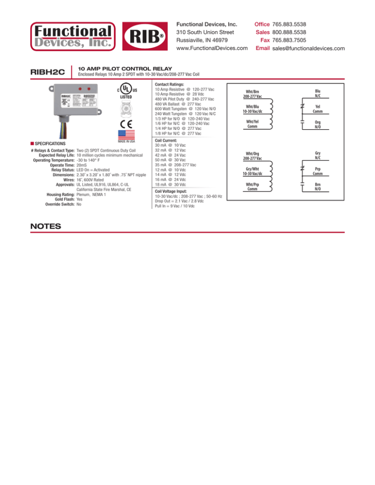 Functional Devices, Inc. 765.883.5538 310 South Union Street 800.888.5538 Functional Devices, Inc. 765.883.5538 310 South Union Street 800.888.5538