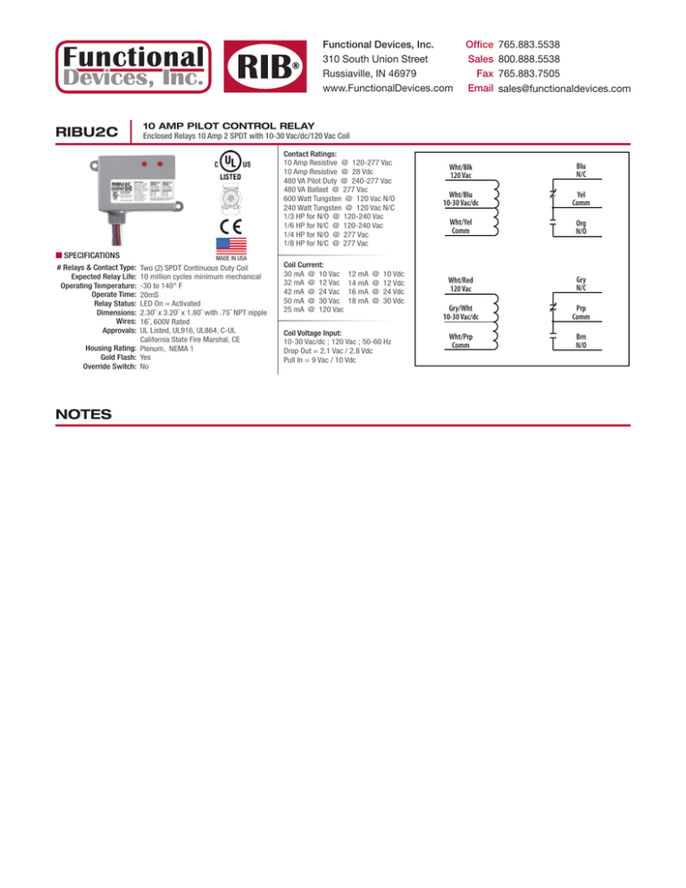 Functional Devices, Inc. 765.883.5538 310 South Union Street 800.888.5538 Functional Devices, Inc. 765.883.5538 310 South Union Street 800.888.5538