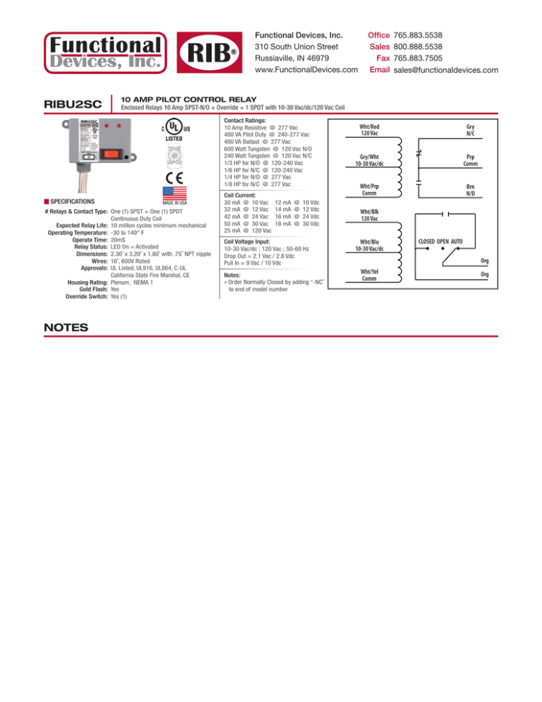 Functional Devices, Inc. 765.883.5538 310 South Union Street 800.888.5538 Functional Devices, Inc. 765.883.5538 310 South Union Street 800.888.5538
