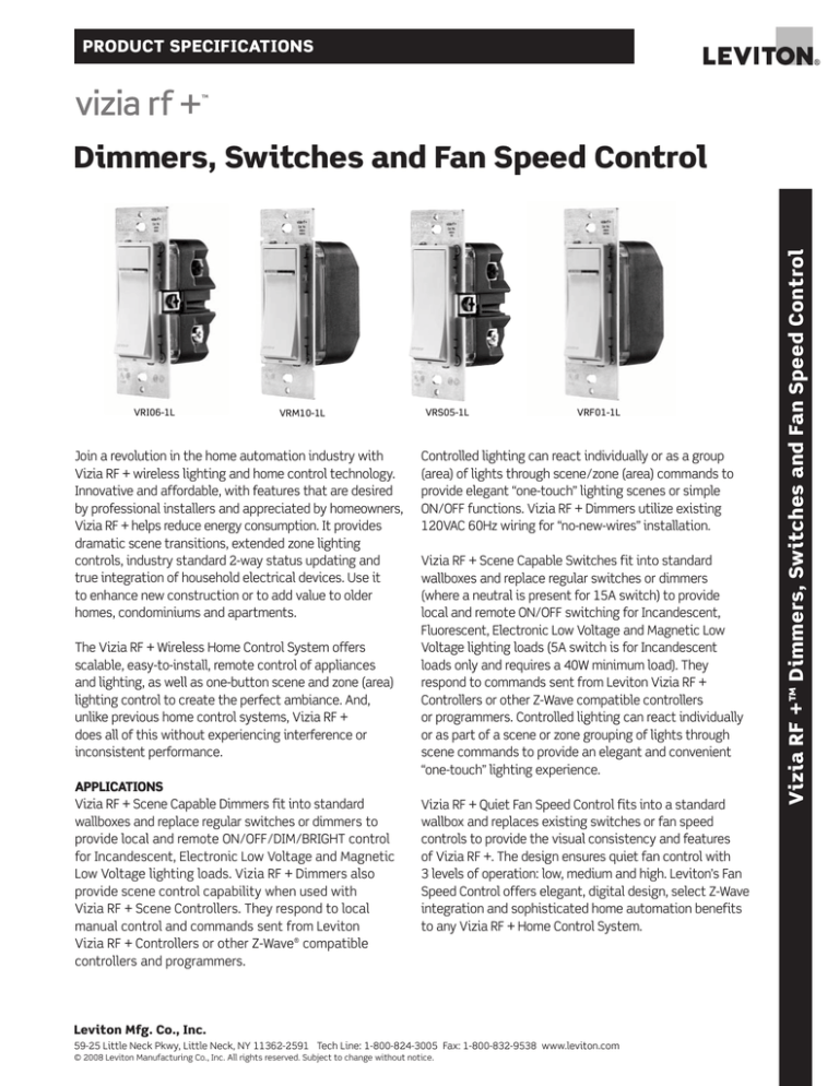 Leviton 001-VRI06-1LZ, VRF01-1LZ Specification Leviton 001-VRI06-1LZ, VRF01-1LZ Specification