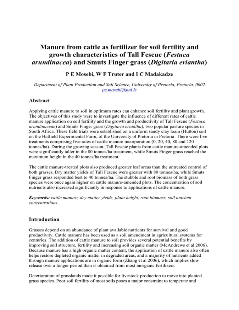 Manure from cattle as fertilizer for soil fertility and Festuca arundinacea Manure from cattle as fertilizer for soil fertility and Festuca arundinacea