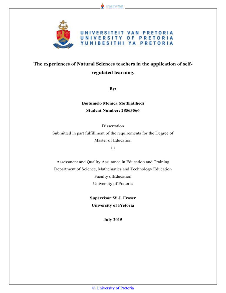 The experiences of Natural Sciences teachers in the application of... regulated learning. The experiences of Natural Sciences teachers in the application of... regulated learning.