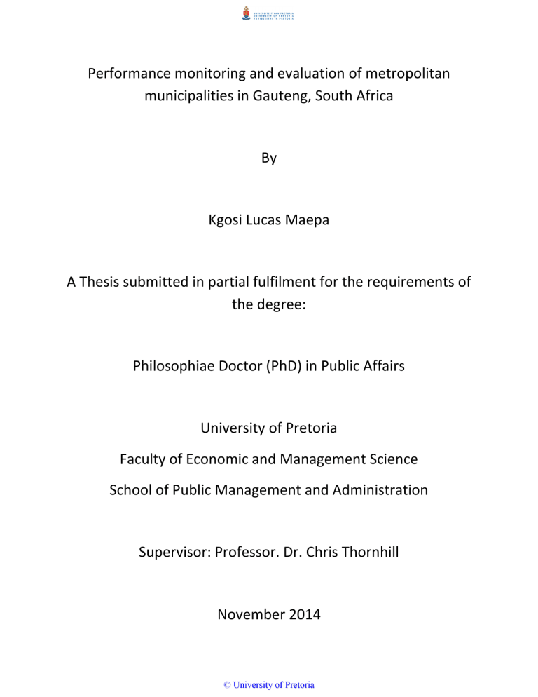 Performance monitoring and evaluation of metropolitan By Kgosi Lucas Maepa Performance monitoring and evaluation of metropolitan By Kgosi Lucas Maepa