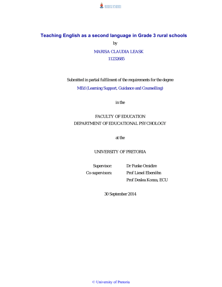 Teaching English as a second language in Grade 3 rural schools Teaching English as a second language in Grade 3 rural schools