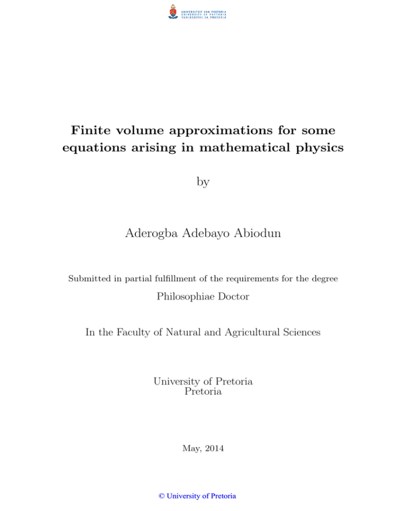 Finite volume approximations for some equations arising in mathematical physics by Finite volume approximations for some equations arising in mathematical physics by