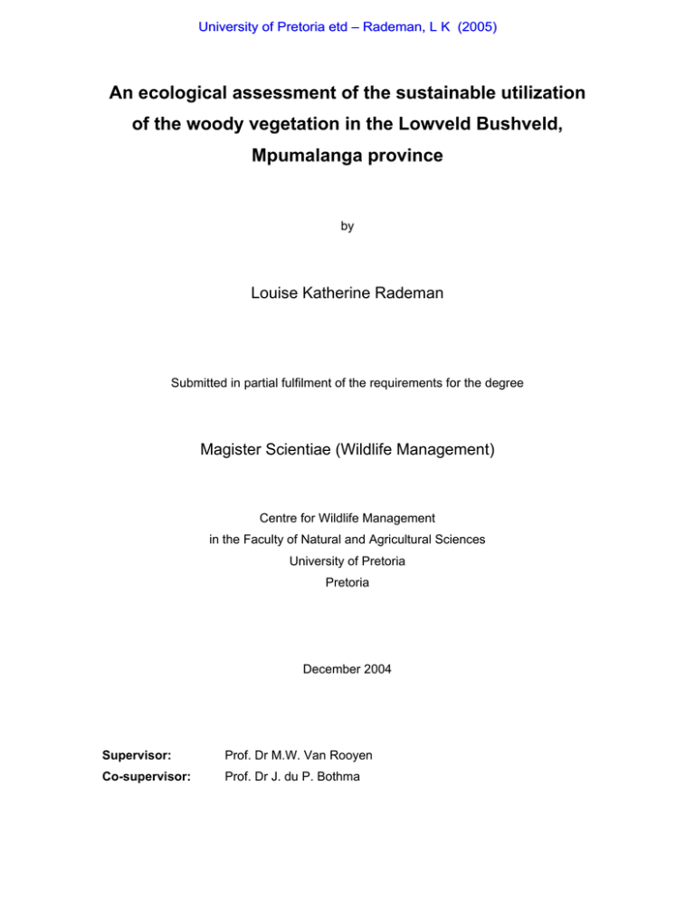 An ecological assessment of the sustainable utilization An ecological assessment of the sustainable utilization