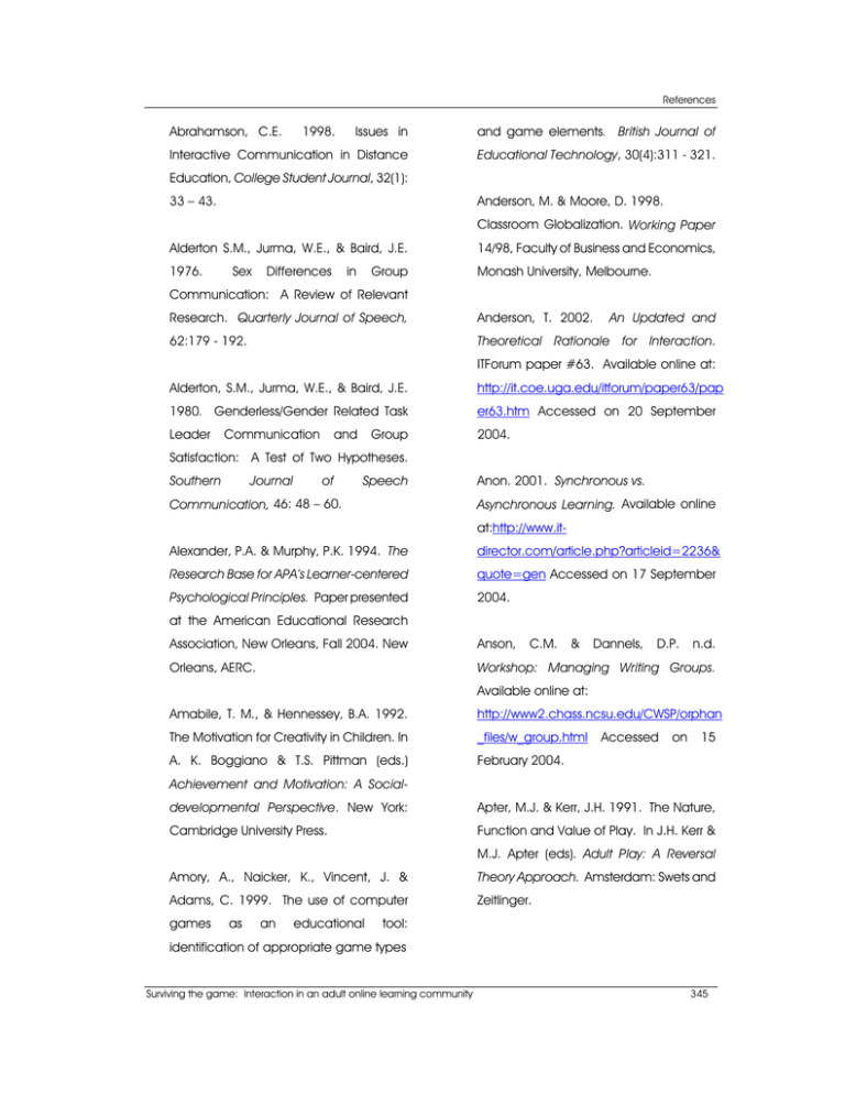 Abrahamson, C.E. 1998. Issues in Interactive Communication in Distance Abrahamson, C.E. 1998. Issues in Interactive Communication in Distance