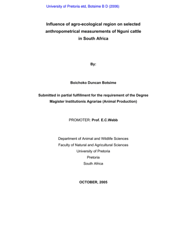 Influence of agro-ecological region on selected anthropometrical measurements of Nguni cattle Influence of agro-ecological region on selected anthropometrical measurements of Nguni cattle