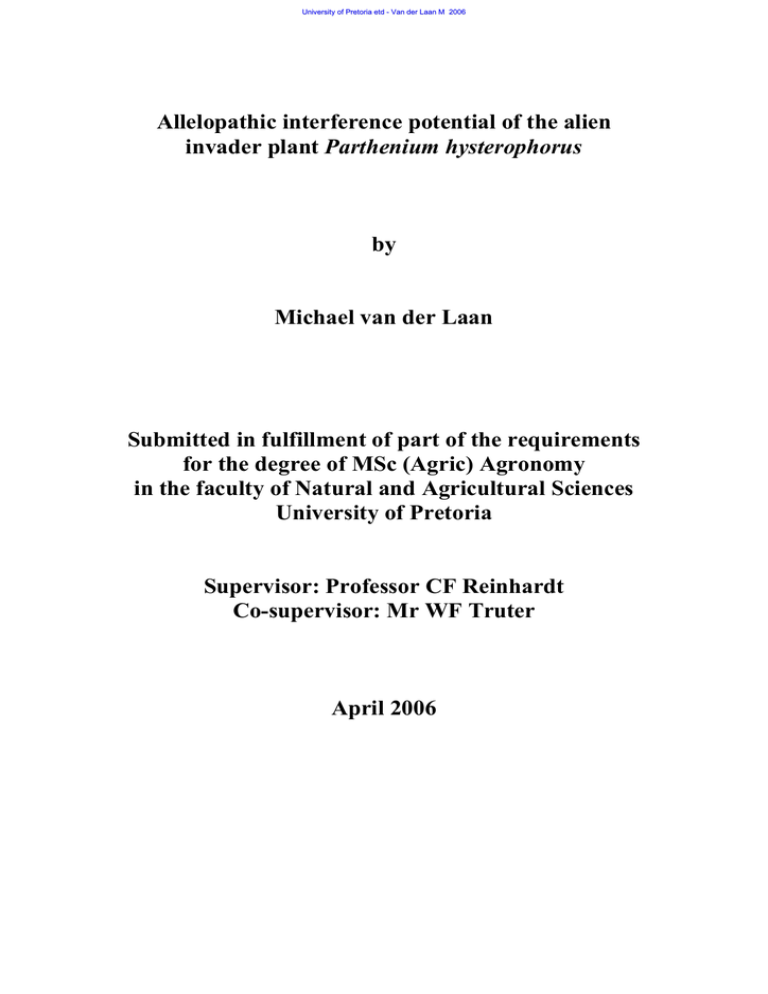 Allelopathic interference potential of the alien Parthenium hysterophorus by Allelopathic interference potential of the alien Parthenium hysterophorus by