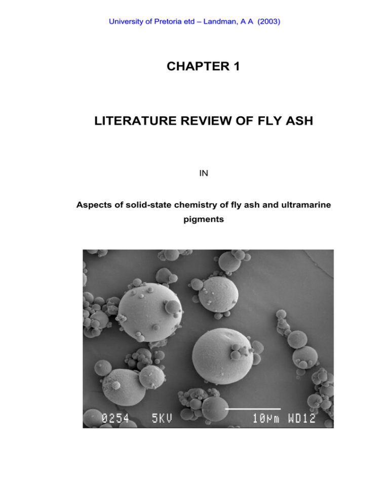CHAPTER 1 LITERATURE REVIEW OF FLY ASH IN CHAPTER 1 LITERATURE REVIEW OF FLY ASH IN