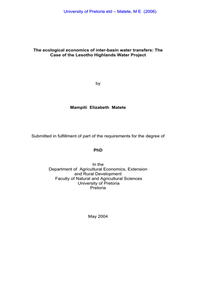 The ecological economics of inter-basin water transfers: The U n The ecological economics of inter-basin water transfers: The U n