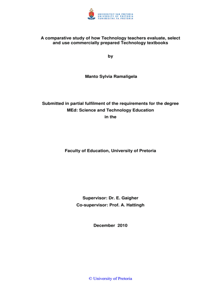 A comparative study of how Technology teachers evaluate, select A comparative study of how Technology teachers evaluate, select